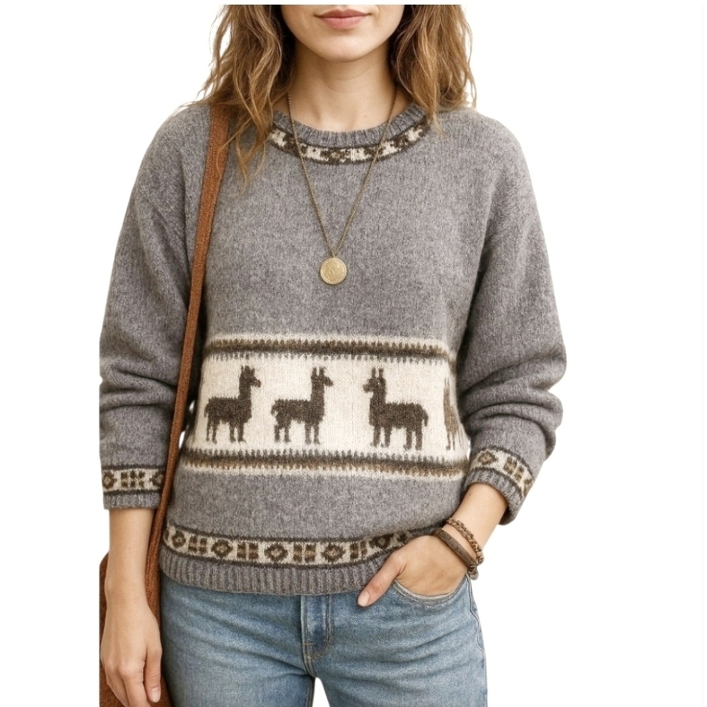 Alpaca Sweater Fuzzy Cozy Cabincore Peru Artisian L - Picture 2 of 5